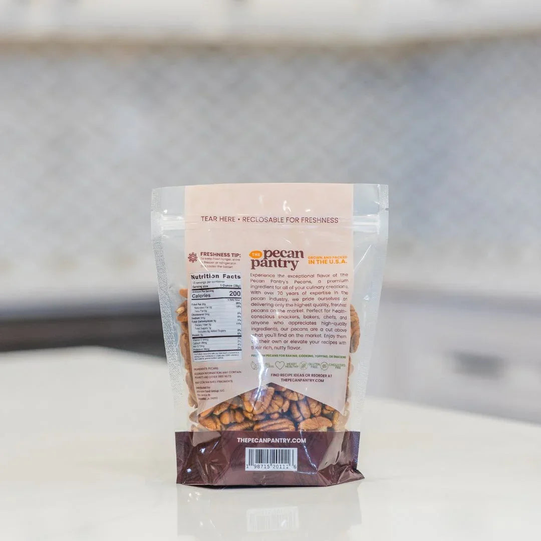 1 lb Premium Shelled Pecan Halves Back- The Pecan Pantry