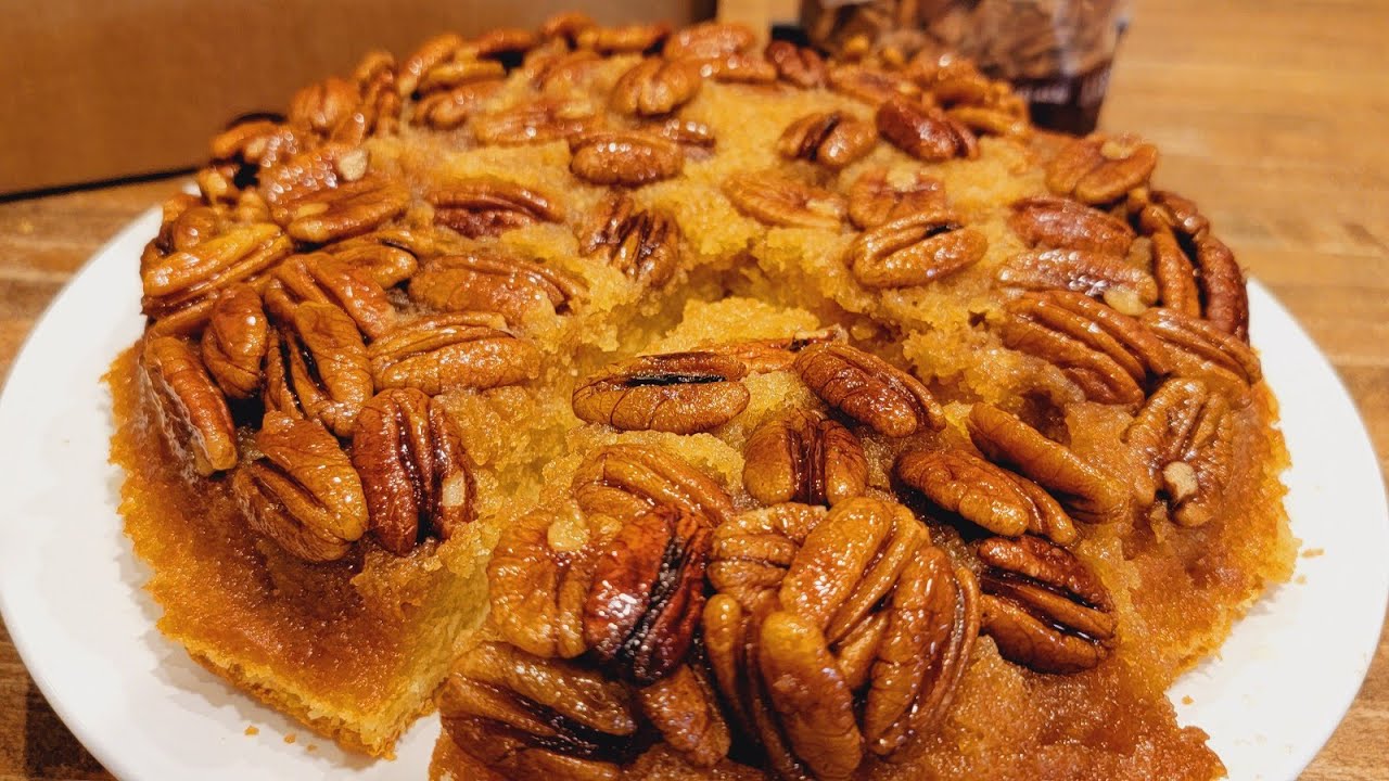 Pecan Upside-down Cake by Amys Louisiana Kitchen with The Pecan Pantry Pecans